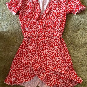 Flower red wrap dress